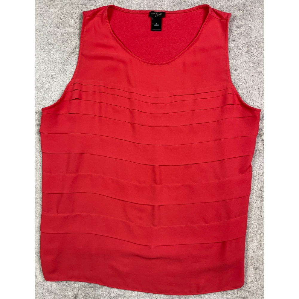 Ann Taylor Factory Tank Top Women XL Red Excellent Tiered Pleated Shell Blouse